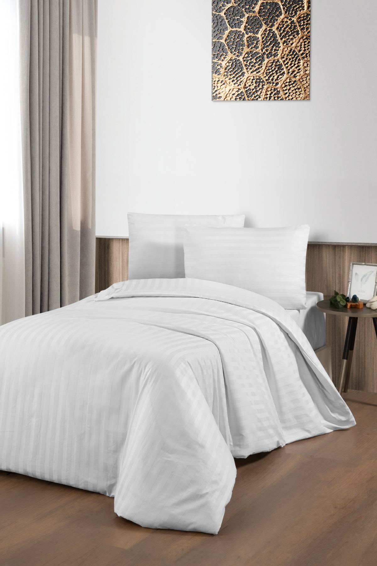 Hermes Pamuk Saten 3 cm Çizgili Nevresim Takımı 300 TC / 120 Tel